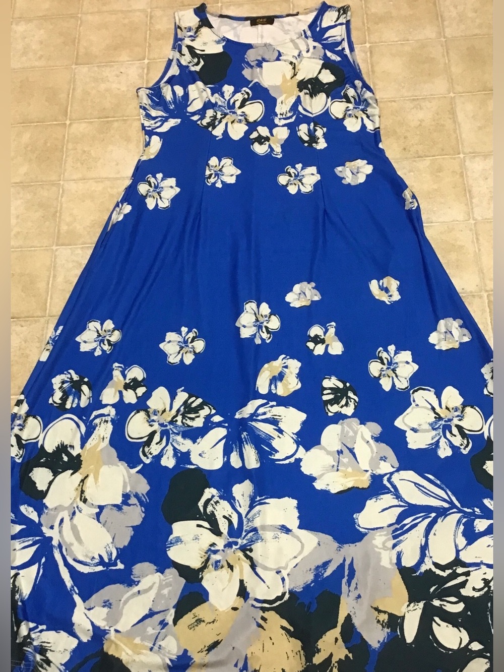 R&B Collection Royal Blue Floral Swing Dress with Pockets